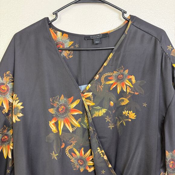 All Saints Black Floral Penny Avifauna Top Womens US 10 Long Sleeve Shirt Blouse - Picture 5 of 11